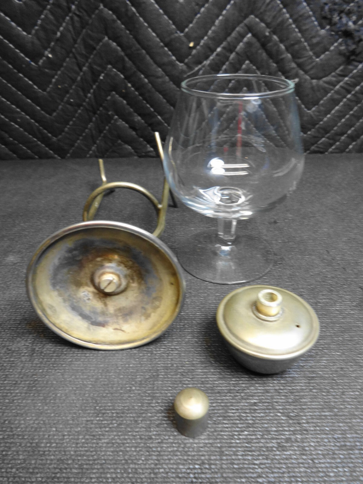 VINTAGE LEONARD SILVER PLATED BRANDY GLASS BALLOON WARMER DE GLAS SCHATULLE