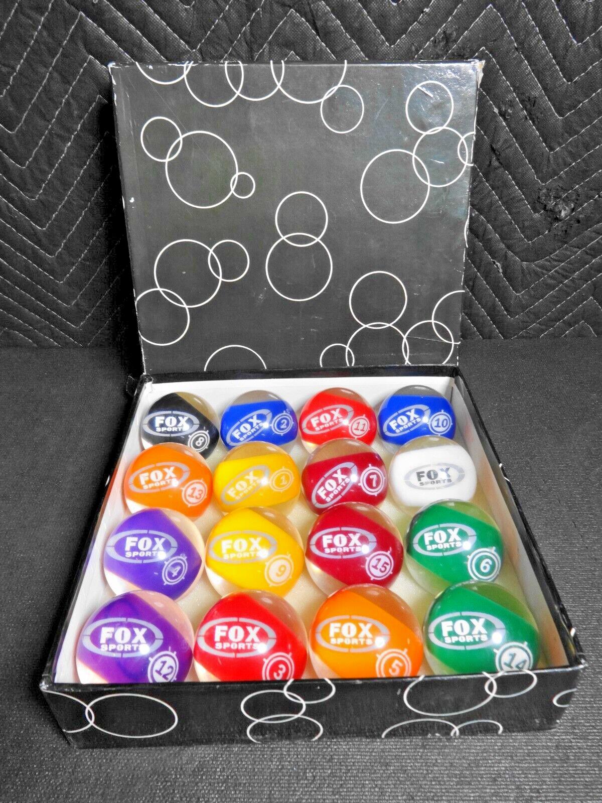 Fox Sports - Vintage Lucite Clear Retro Pool Balls Cue Billiard Complete Set