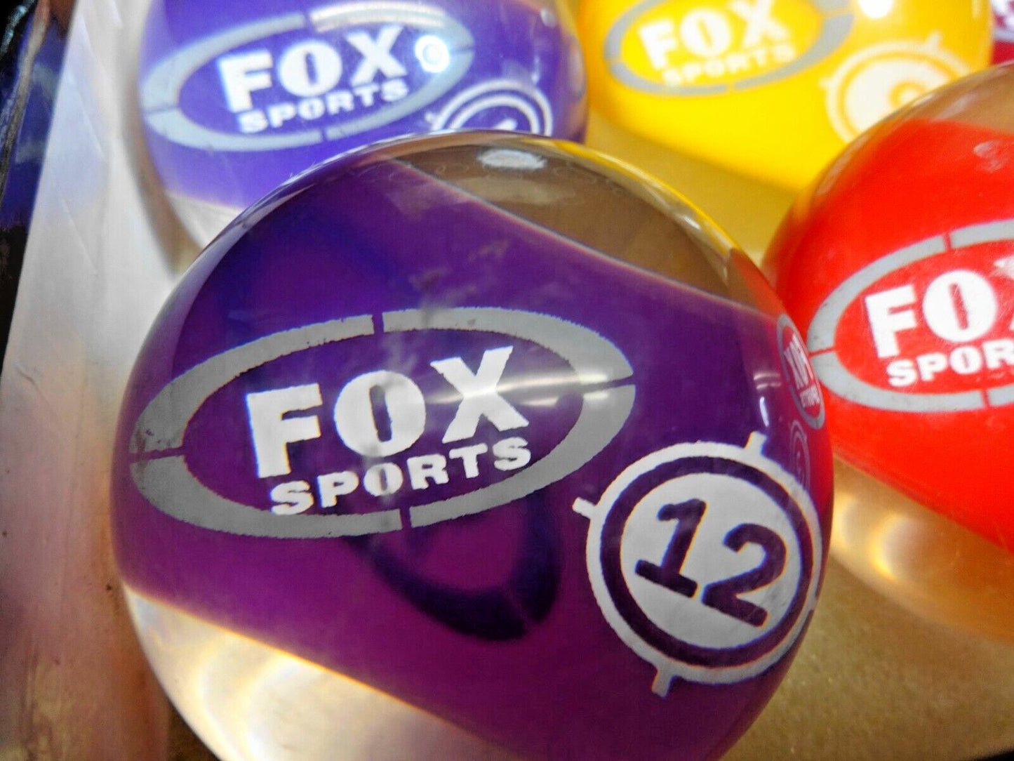 Fox Sports - Vintage Lucite Clear Retro Pool Balls Cue Billiard Complete Set