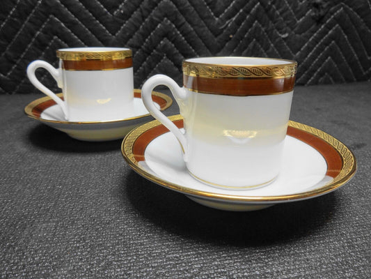 Richard Ginori Palermo Brown Demitasse Espresso Cup/Saucer Gold Set of 2.4 piece