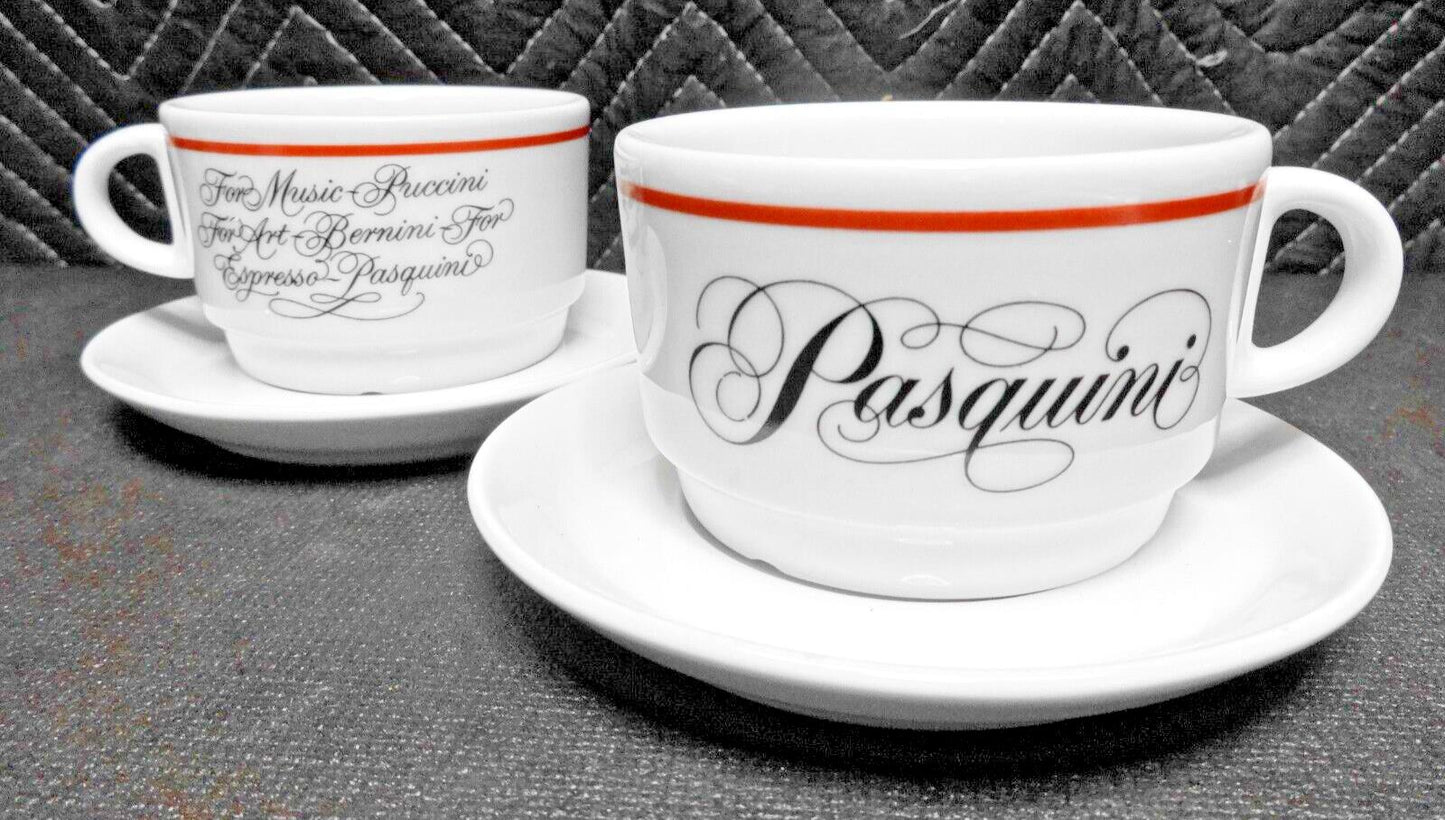 Set of 2 Pasquini Espresso Coffee Cup & Saucer NEW 3 1/2 X 2 1/4 IPA Italy LG