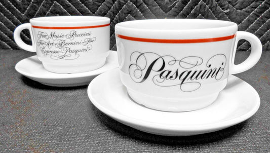 Set of 2 Pasquini Espresso Coffee Cup & Saucer NEW 3 1/2 X 2 1/4 IPA Italy LG