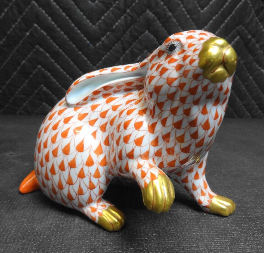 Vintage Herend Bunny Rabbit FishNet Paw Up Figurine 4" Tall Hungary