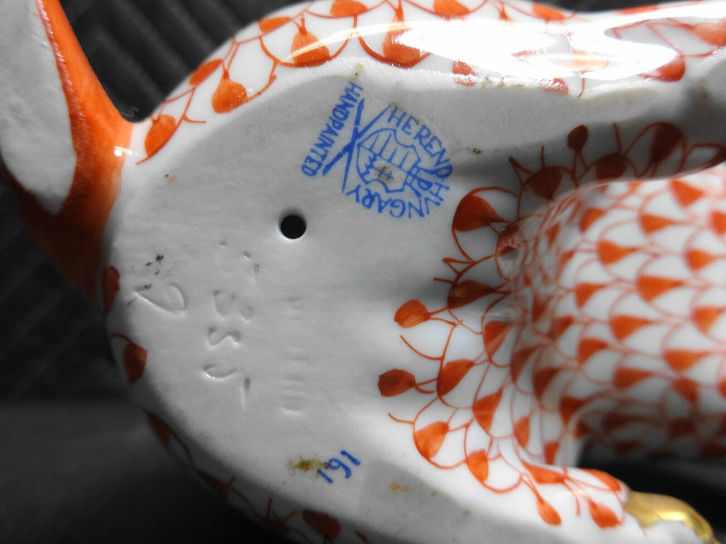 Vintage Herend Bunny Rabbit FishNet Paw Up Figurine 4" Tall Hungary