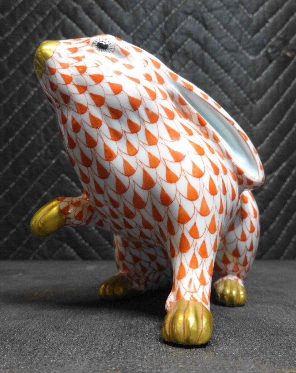 Vintage Herend Bunny Rabbit FishNet Paw Up Figurine 4" Tall Hungary