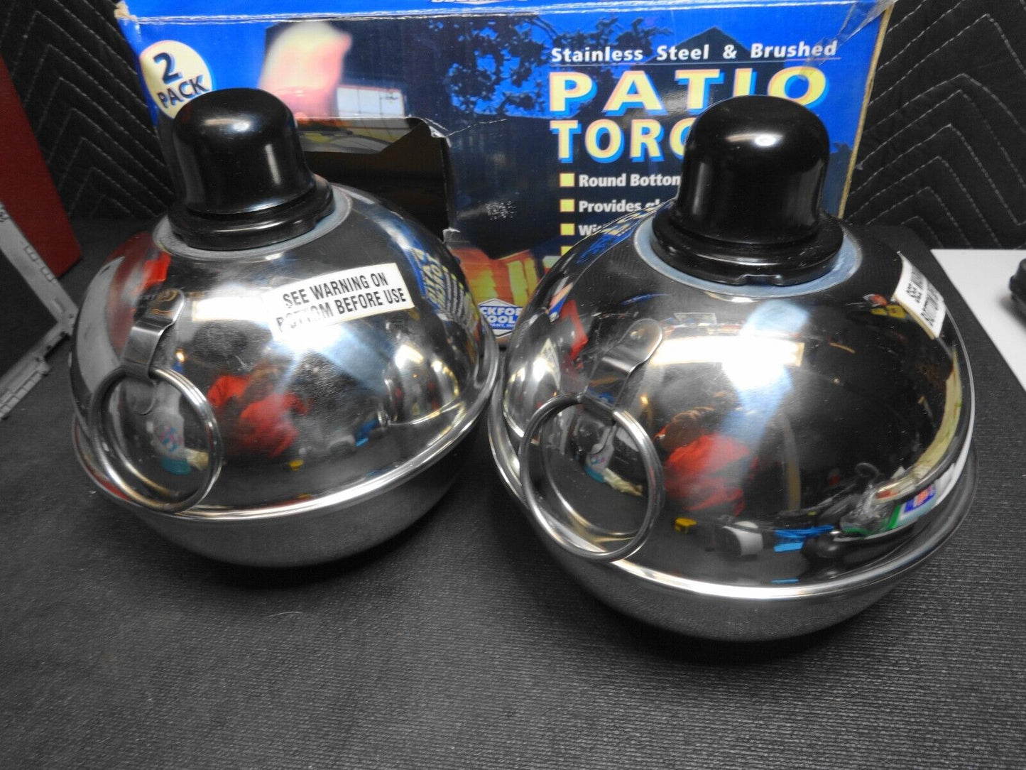 ROCKFORD TOOL Stainless Steel Brushed Round Patio Torches 2 Pack NIB