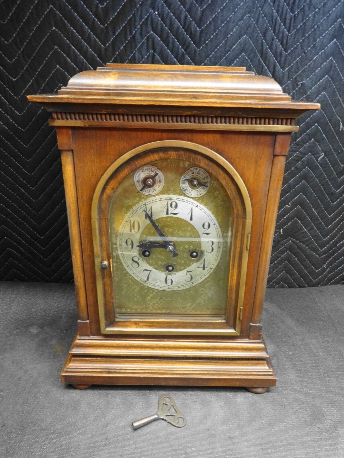 EARLY Junghans Germany Bracket Clock, Mantle Clock, Key & Pendulum