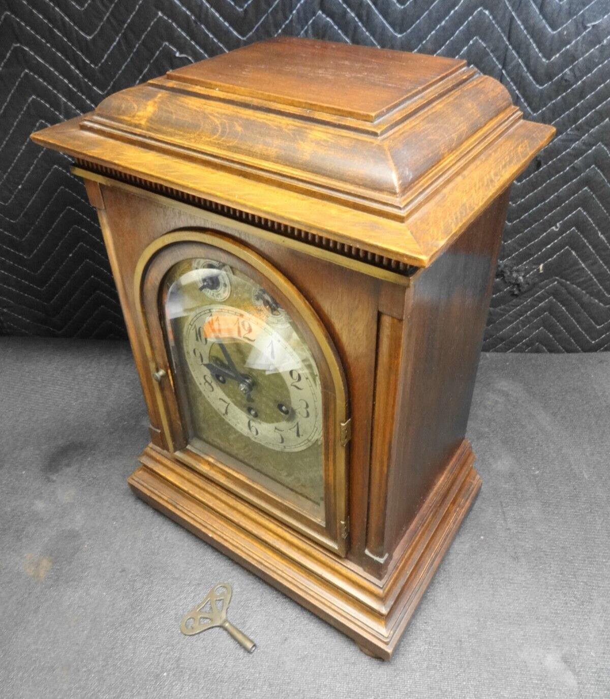 EARLY Junghans Germany Bracket Clock, Mantle Clock, Key & Pendulum