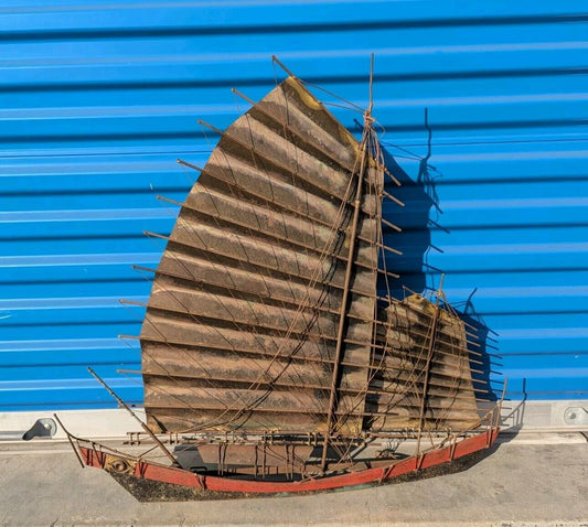 MCM Brutalist Curtis Jere Signed Brass Wall Sculpture -  Chinese Junk Sailboat !