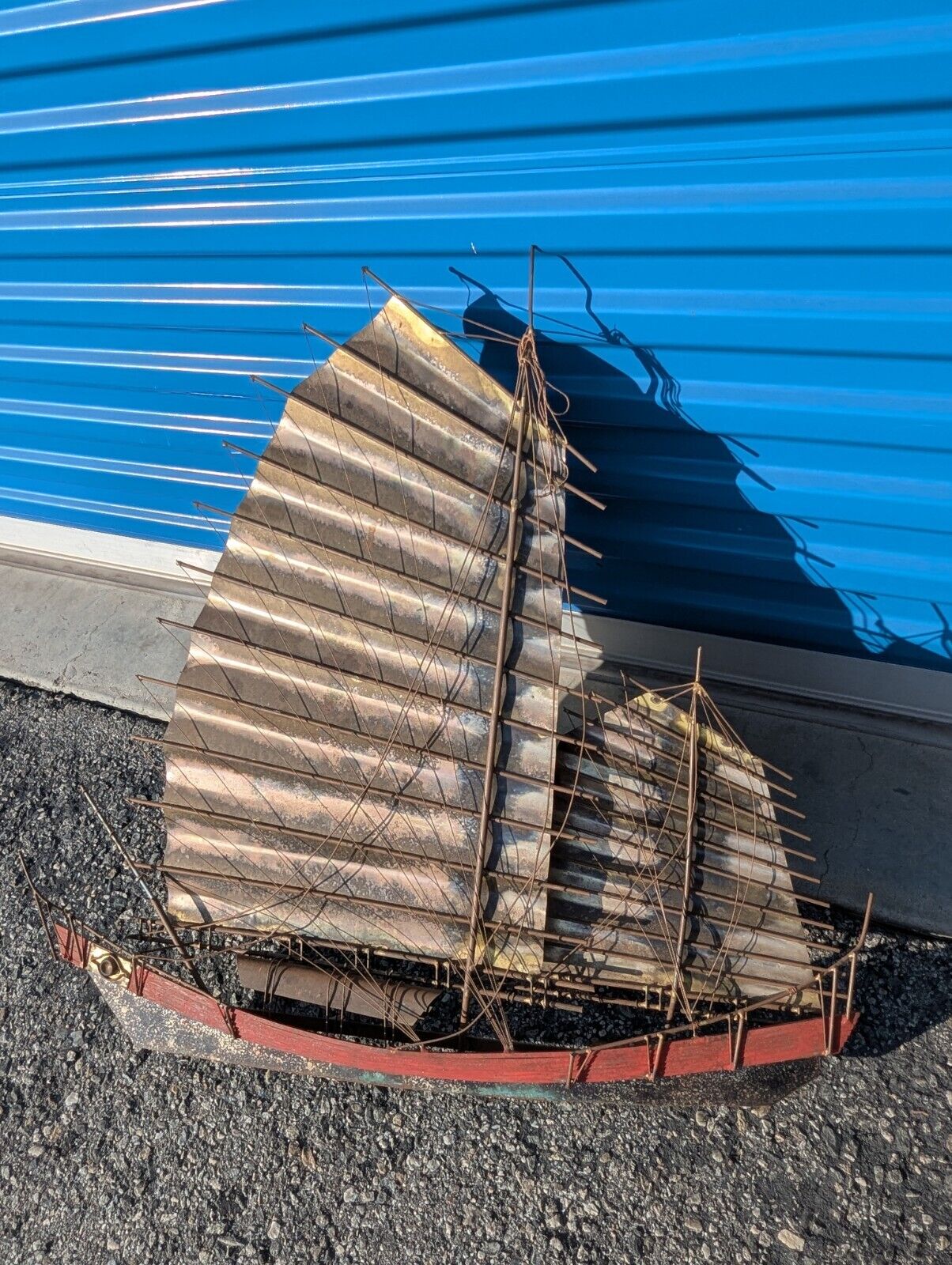 MCM Brutalist Curtis Jere Signed Brass Wall Sculpture - Chinese Junk Sailboat !