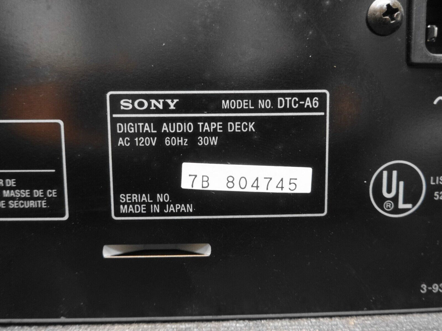 Sony DTC-A6 DAT Digital Audio Tape Deck w/ Rack Mount Ears