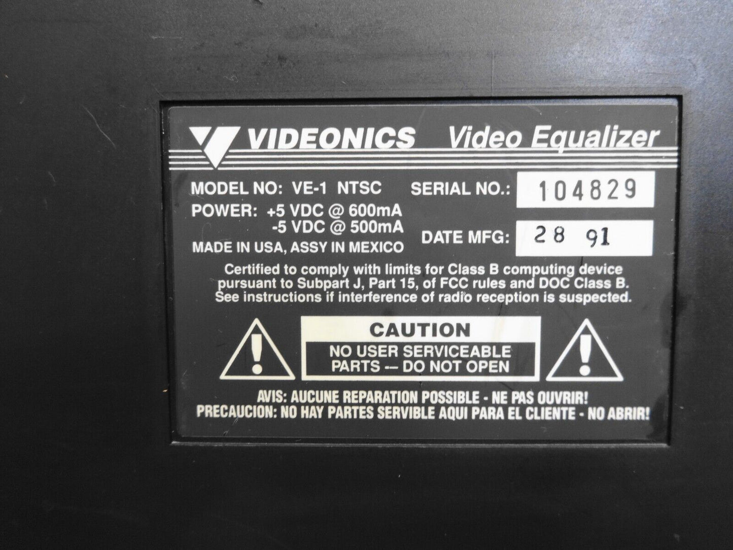 Videonics Video Equalizer VE-1 NTSC
