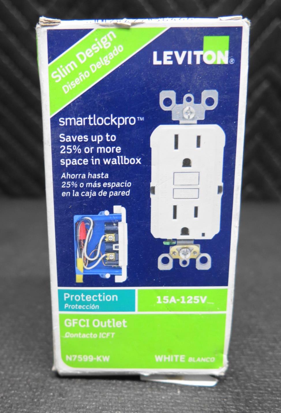 Leviton® N7599-KW Slim Non-Tamper Resistant GFCI Receptacle, 125 VAC, 15 A, 2 Po