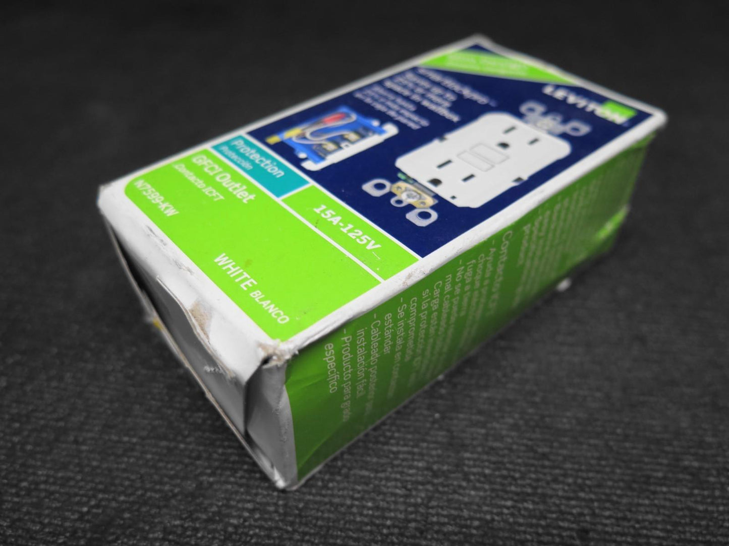 Leviton® N7599-KW Slim Non-Tamper Resistant GFCI Receptacle, 125 VAC, 15 A, 2 Po