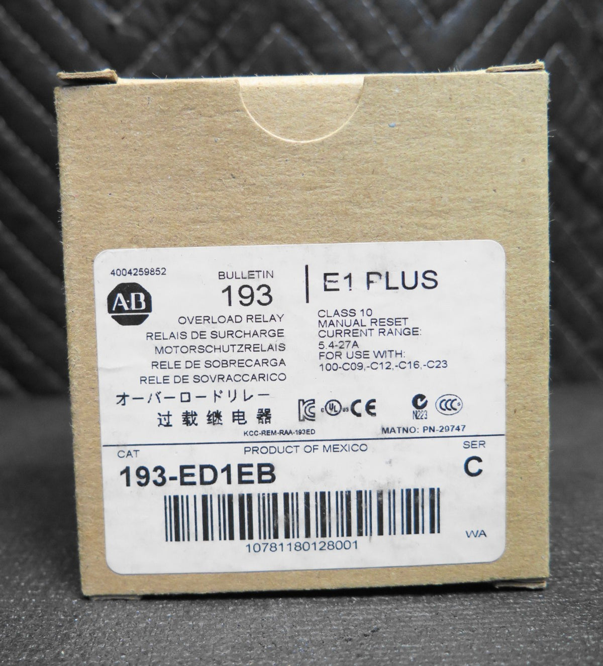 Allen Bradley 193-ED1EB Series C E1 Plus Overload Relay 5.4-27A 3-Phase - NEW