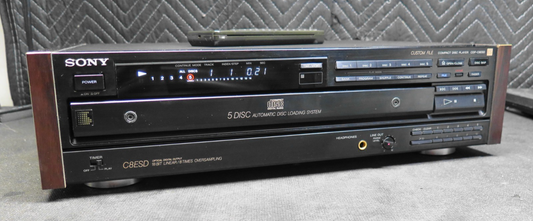 Vintage Sony CDP-C8ESD Carousel CD Player W/ Remote - Wood Sides - *SERVICED*