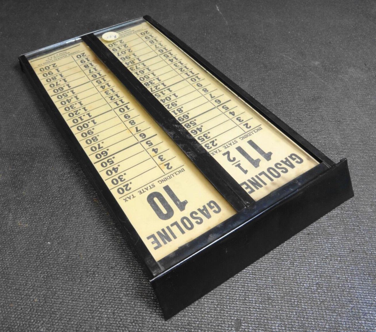 Vintage Antique 1920s Gas Station Visible Gas Pump Dual Price Card Box w/ Cards