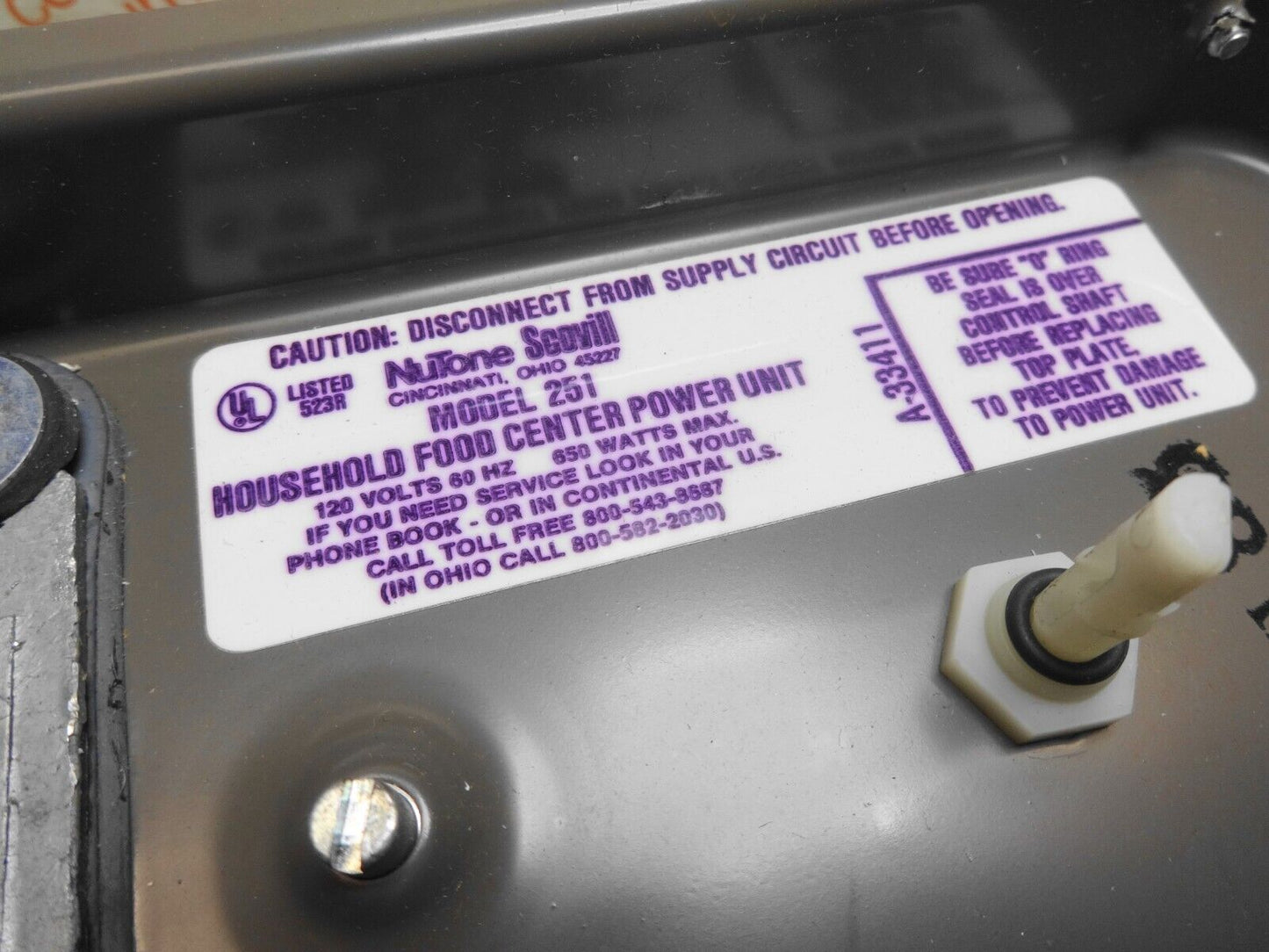 NUTONE 251 BUILT-IN FOOD CENTER POWER UNIT, NEW OLD STOCK