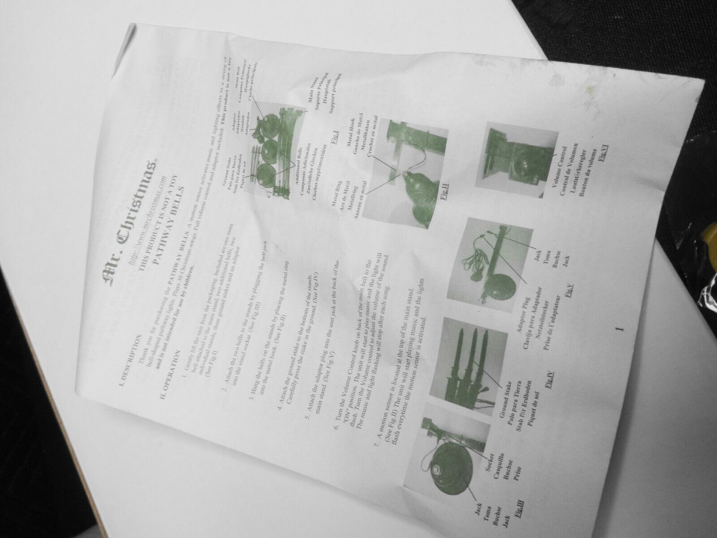 Mr. Christmas Lighted Musical Pathway Bells Outdoor 30 Songs - Original Box