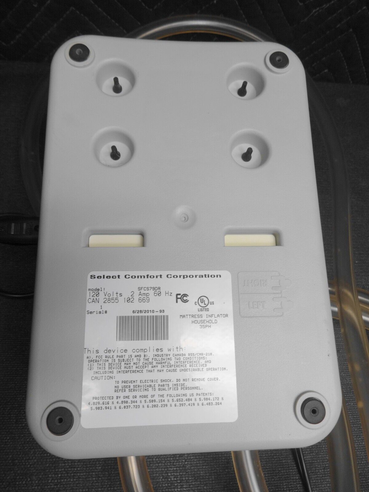 Select Comfort Sleep Number Dual Air PUMP ONLY Model SFCS02DR - No Remote