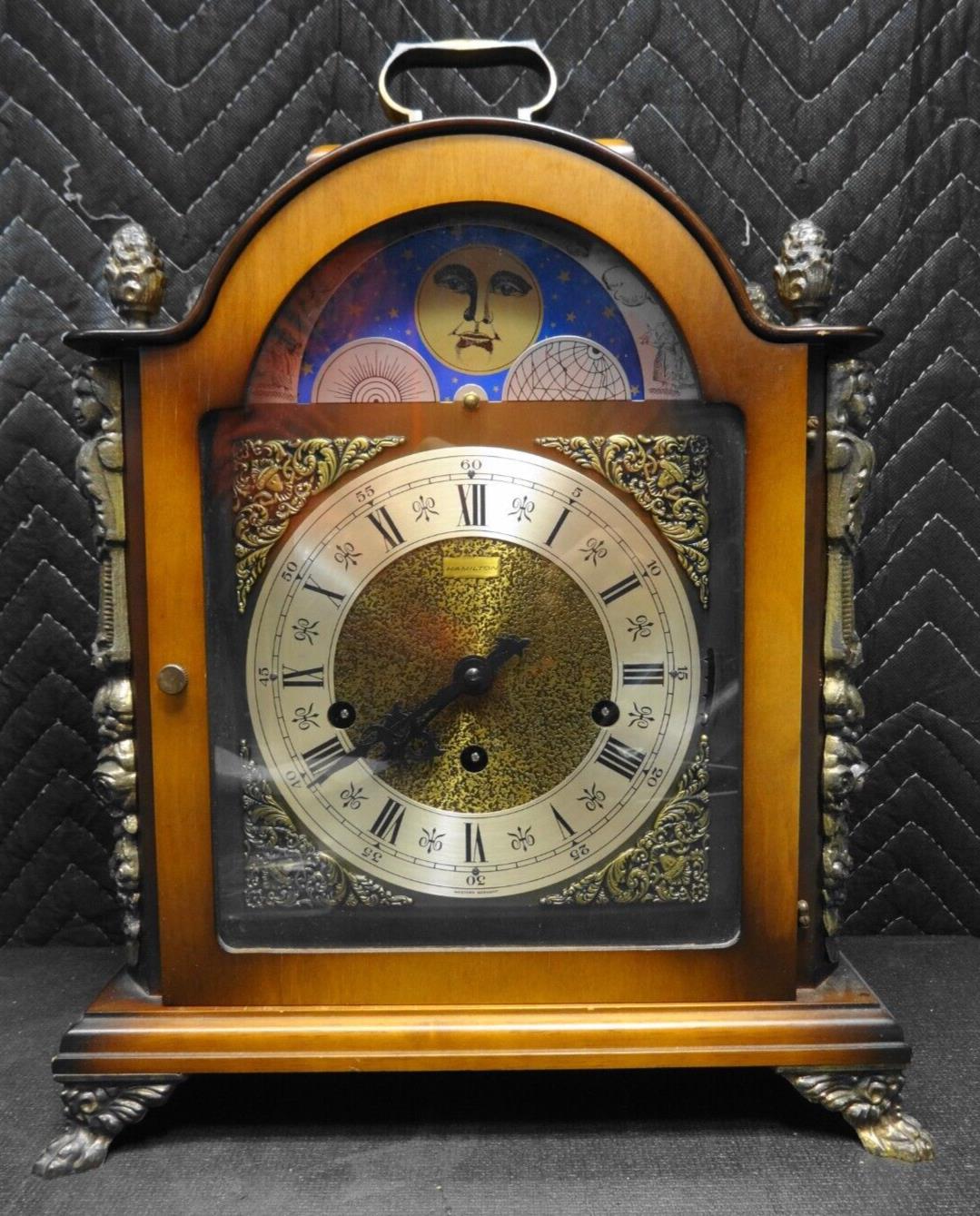 VINTAGE HAMILTON MOON PHASE 1050-020 TRIPLE CHIME MANTEL CLOCK - 8 Notes
