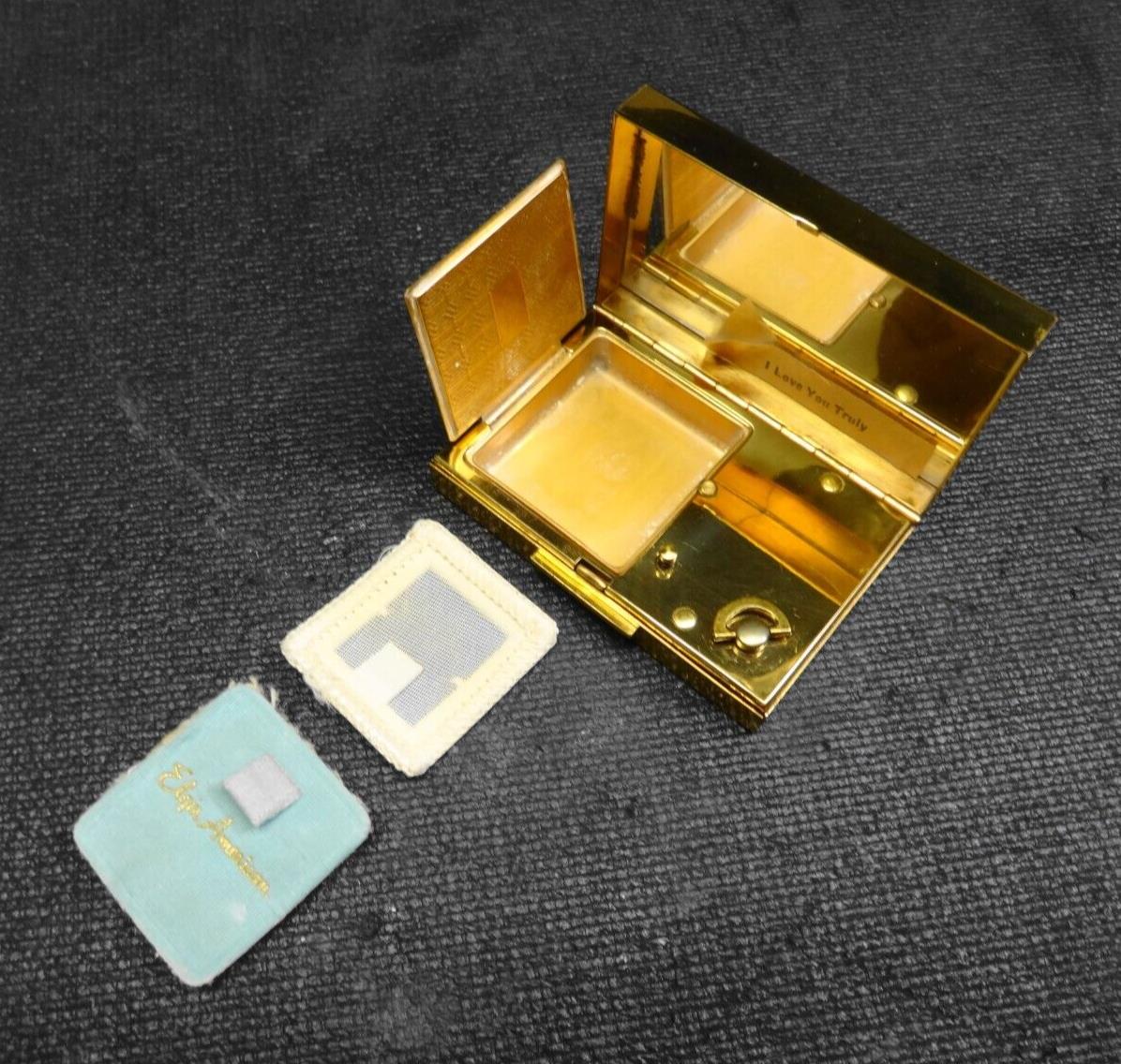 Vintage Elgin American Gold Tone Music Box Compact - Working - I love you truely