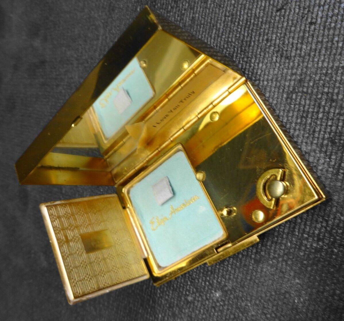 Vintage Elgin American Gold Tone Music Box Compact - Working - I love you truely