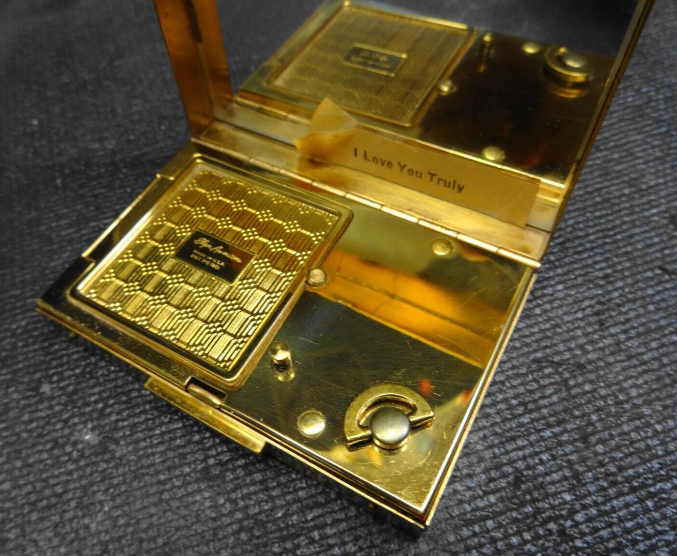 Vintage Elgin American Gold Tone Music Box Compact - Working - I love you truely