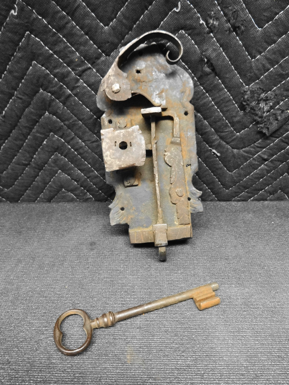 17th Century Large Door Lock Wrought Iron w/ Key