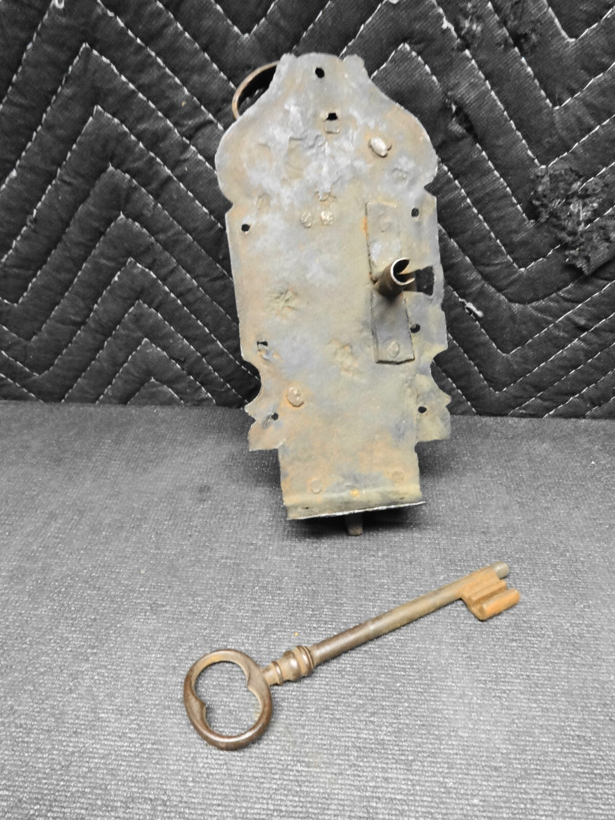 17th Century Large Door Lock Wrought Iron w/ Key
