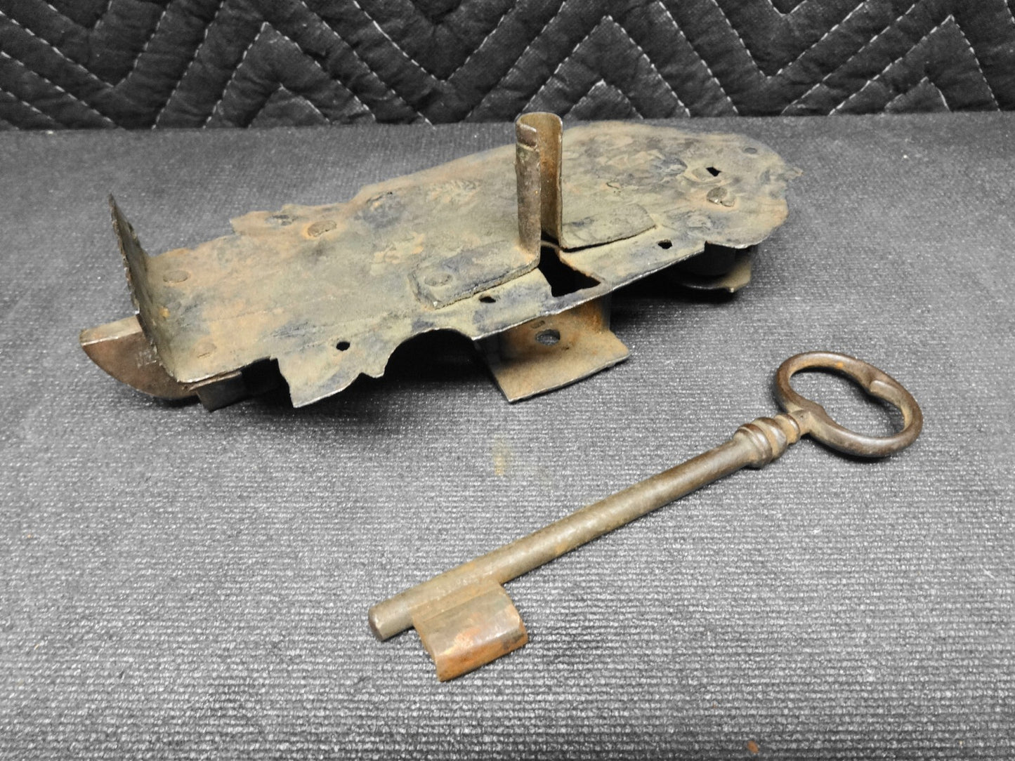 17th Century Large Door Lock Wrought Iron w/ Key