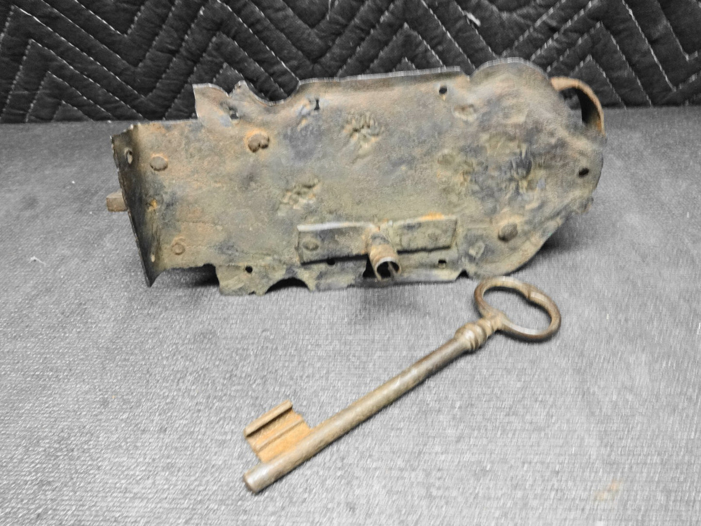 17th Century Large Door Lock Wrought Iron w/ Key