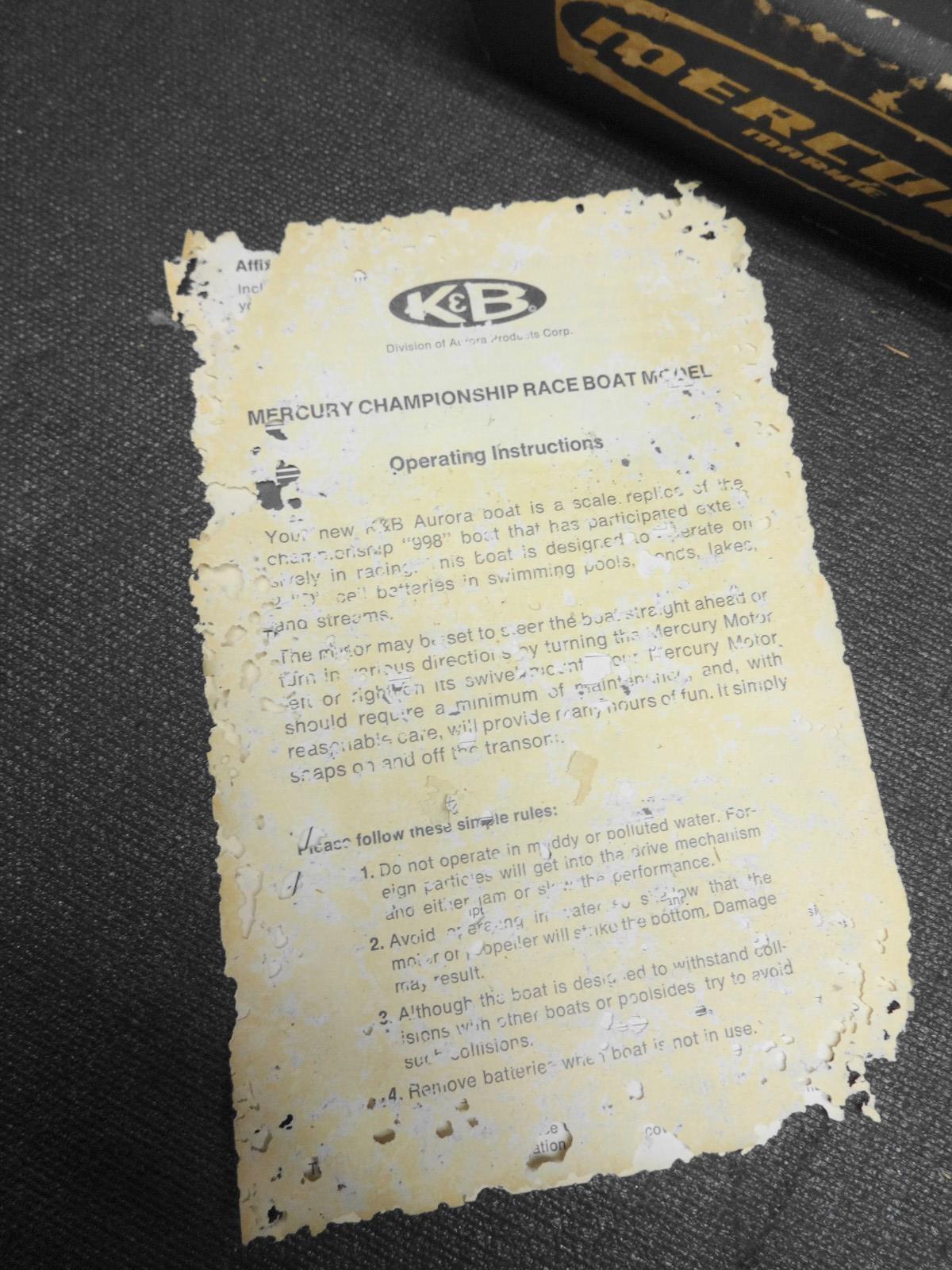 K & B AURORA MERCURY CHAMPIONSHIP RACE BOAT MODEL 60-70'S VINTAGE - NOS - #1