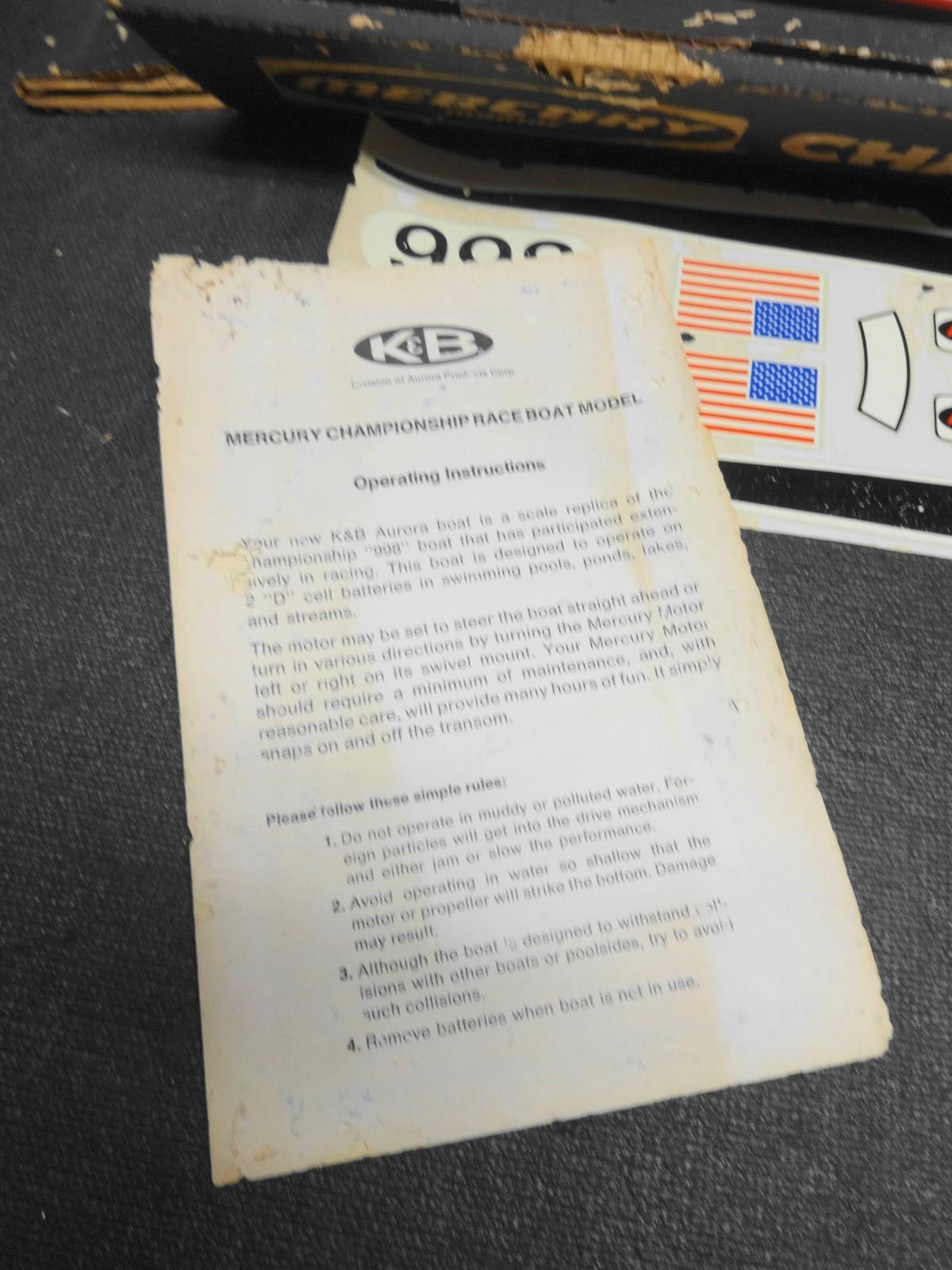 K & B AURORA MERCURY CHAMPIONSHIP RACE BOAT MODEL 60-70'S VINTAGE - NOS - #2