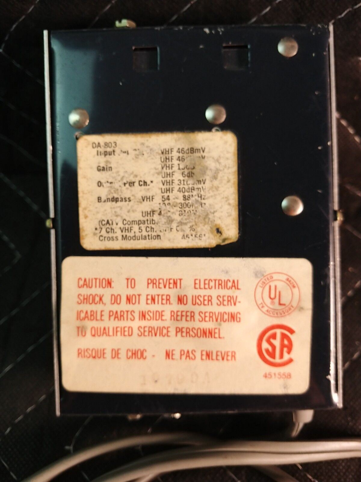 Winegard DA-803 16db Gain UHF/VHF Booster Amplifier 82 channel 3.5 Watt Vintage