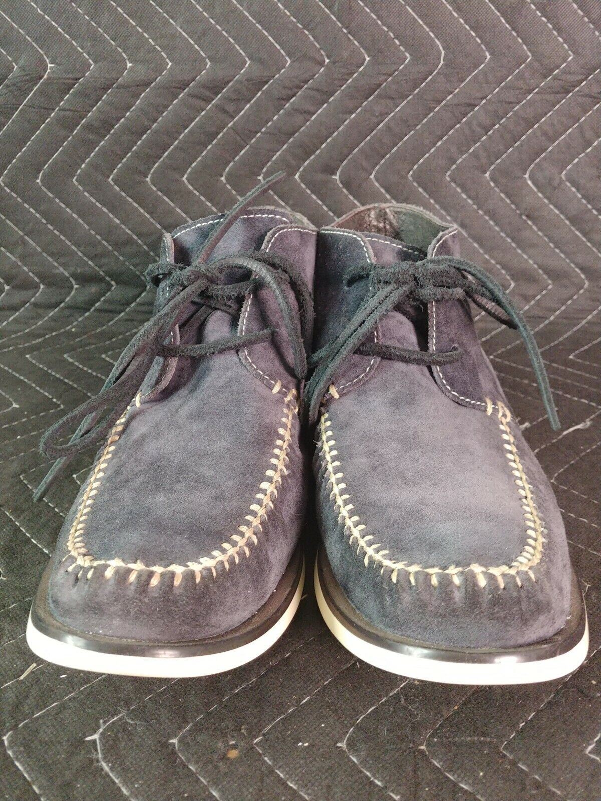 JOHN VARVATOS STAR USA BLUE SUEDE MOC TOE BOAT SOLE DESERT CHUKKA BOOTS SZ 7.5