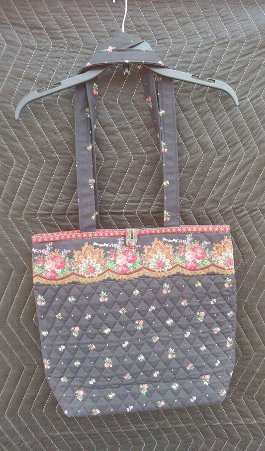 Vera Bradley Miller Shoulder tote bag black w/ floral - button loop closure