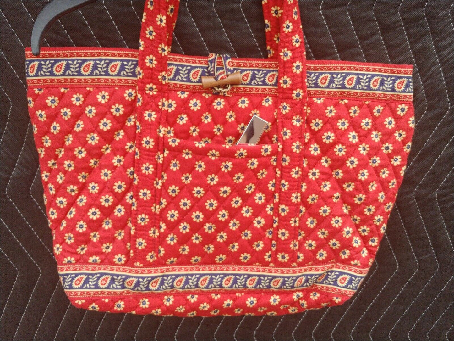 Vera Bradley Miller hand bag purse red w/ floral - wood knob closure