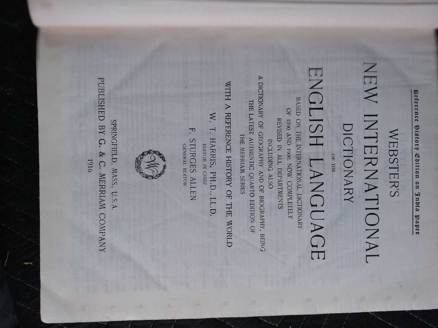 1916 Websters New International Dictionary INDIA PAPER Edition/Reference History