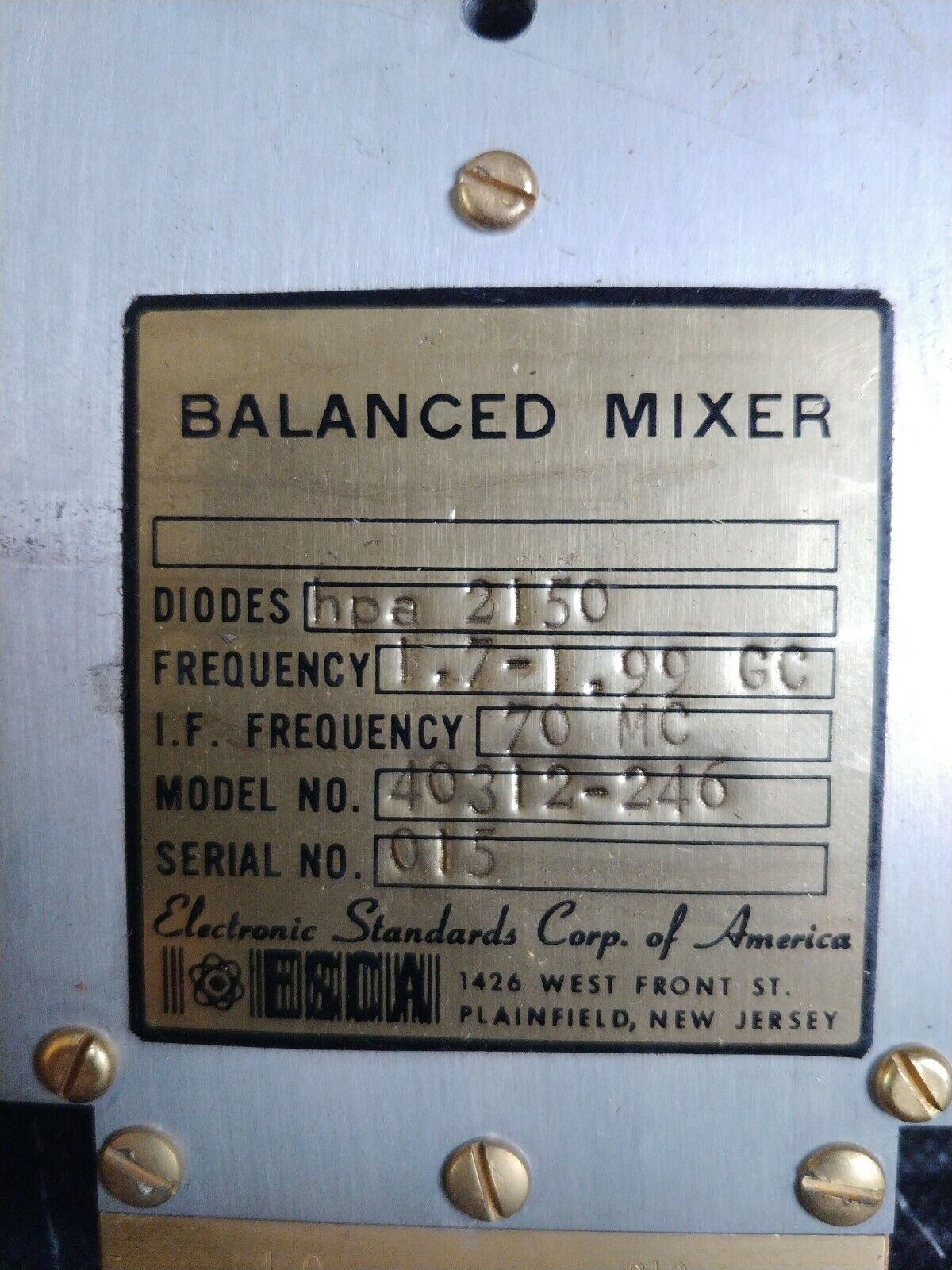 ESCA RF Balanced Mixer 40312-246, 1.7 - 1.99 Ghz - 70Mhz Intermediate
