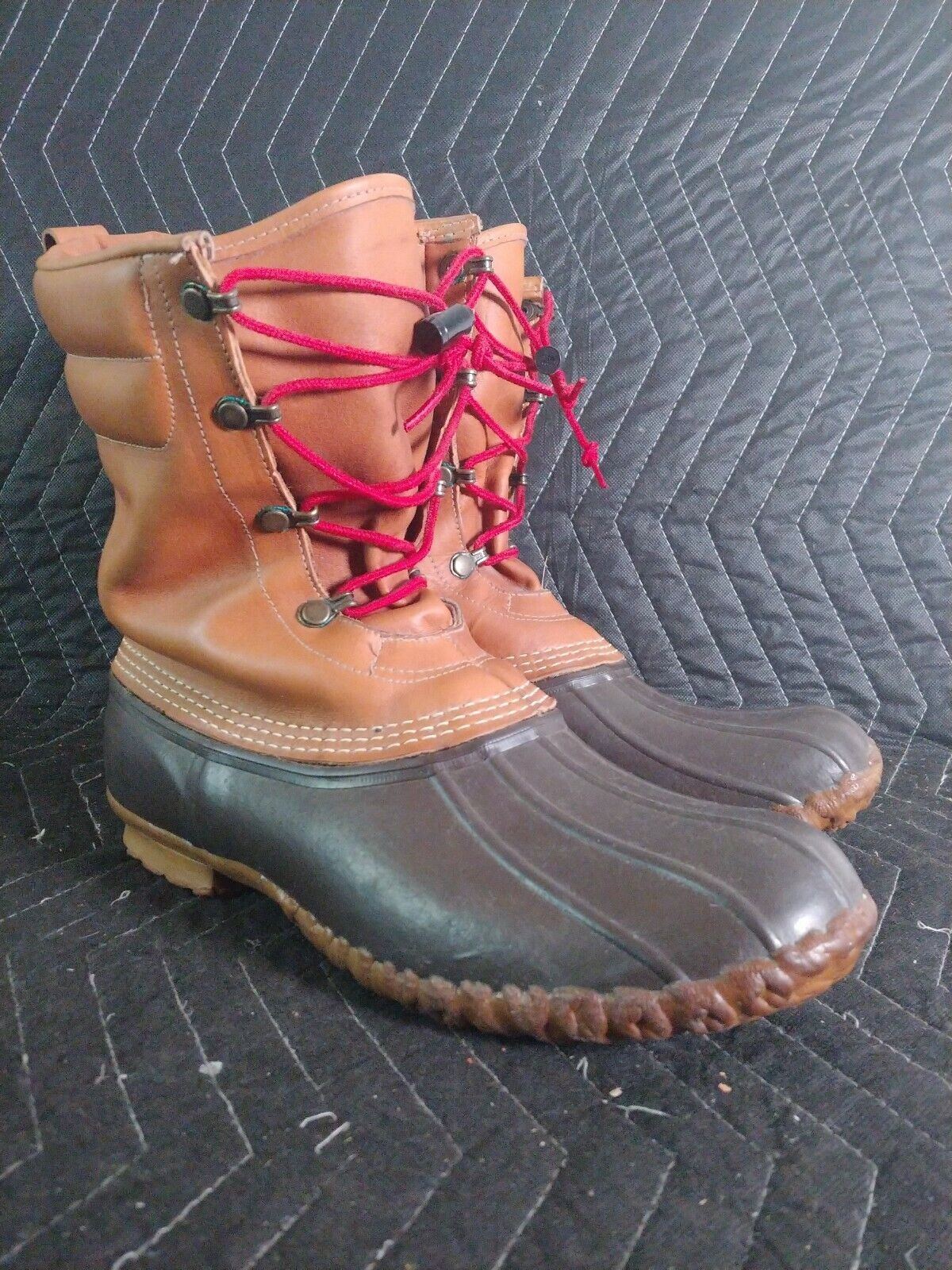VINTAGE Mens LL Bean Brown Maine Hunting Shoes Duck Boots 12 Rain Rubber Leather