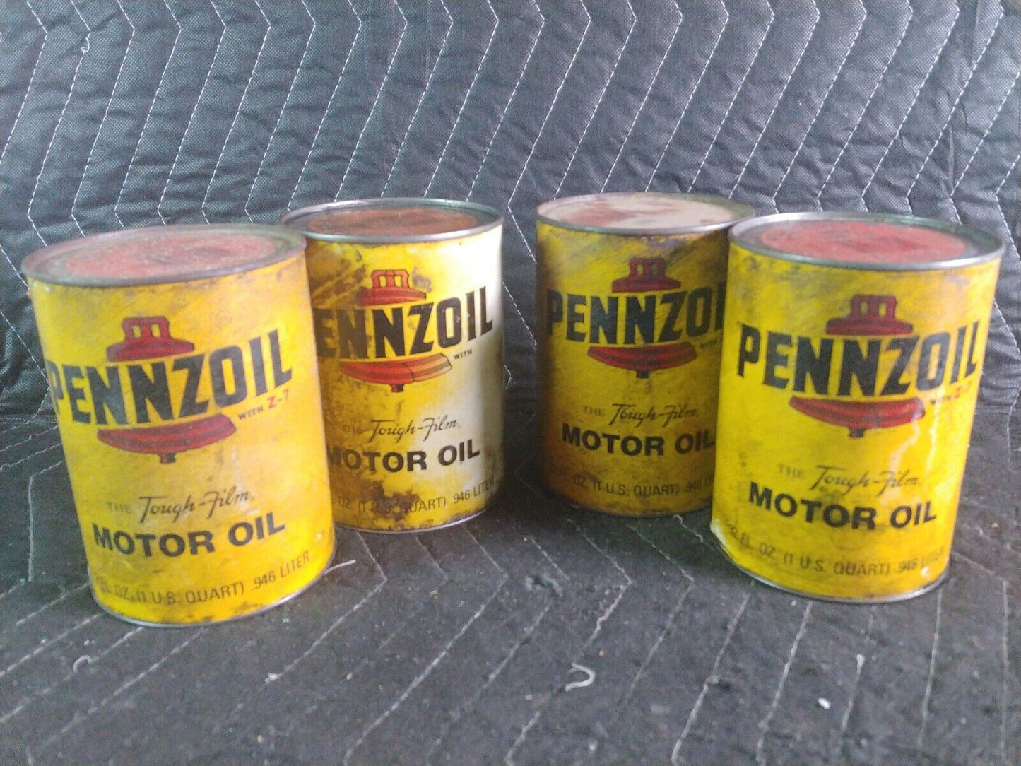 4x FULL NOS Vintage Pennzoil The Tough Film MOTOR Oil Cans Qt WITH Z-7