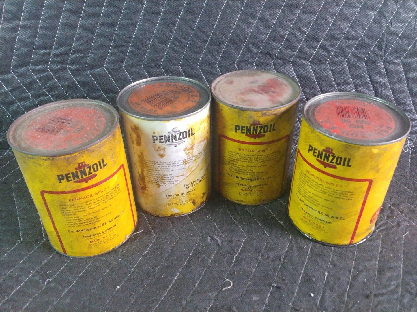 4x FULL NOS Vintage Pennzoil The Tough Film MOTOR Oil Cans Qt WITH Z-7