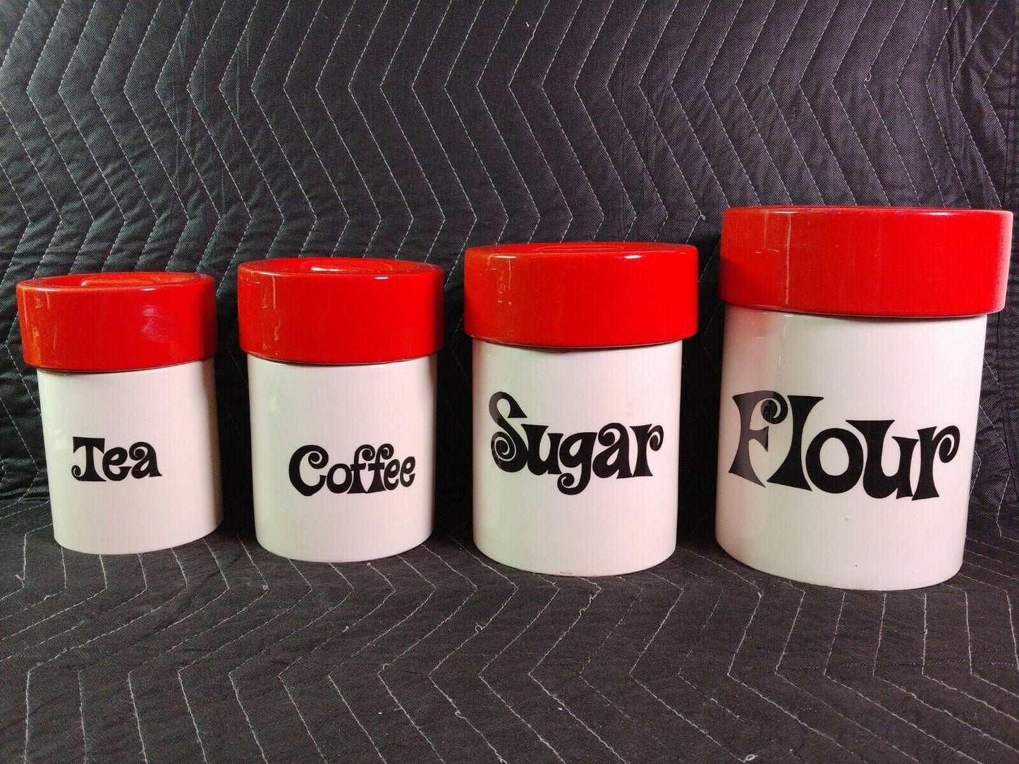 VINTAGE CERAMIC KITCHEN CANISTER SET BY HOLIDAY DESIGNS Coffee Tea Flour Sugar