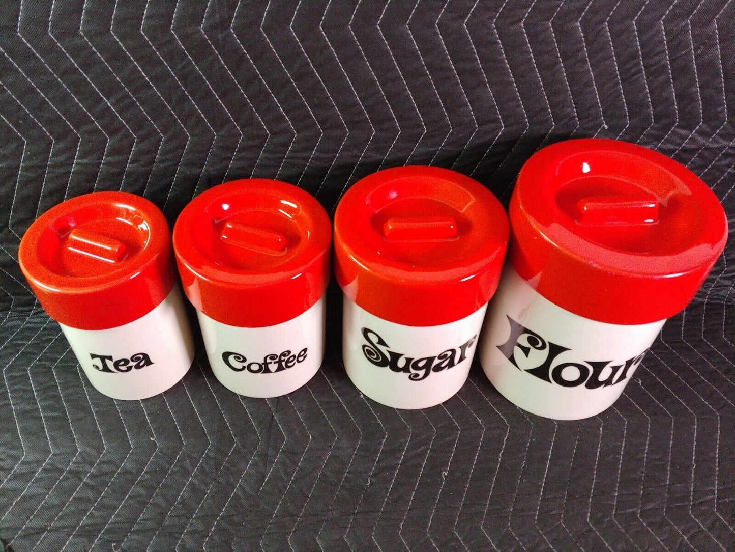 VINTAGE CERAMIC KITCHEN CANISTER SET BY HOLIDAY DESIGNS Coffee Tea Flour Sugar