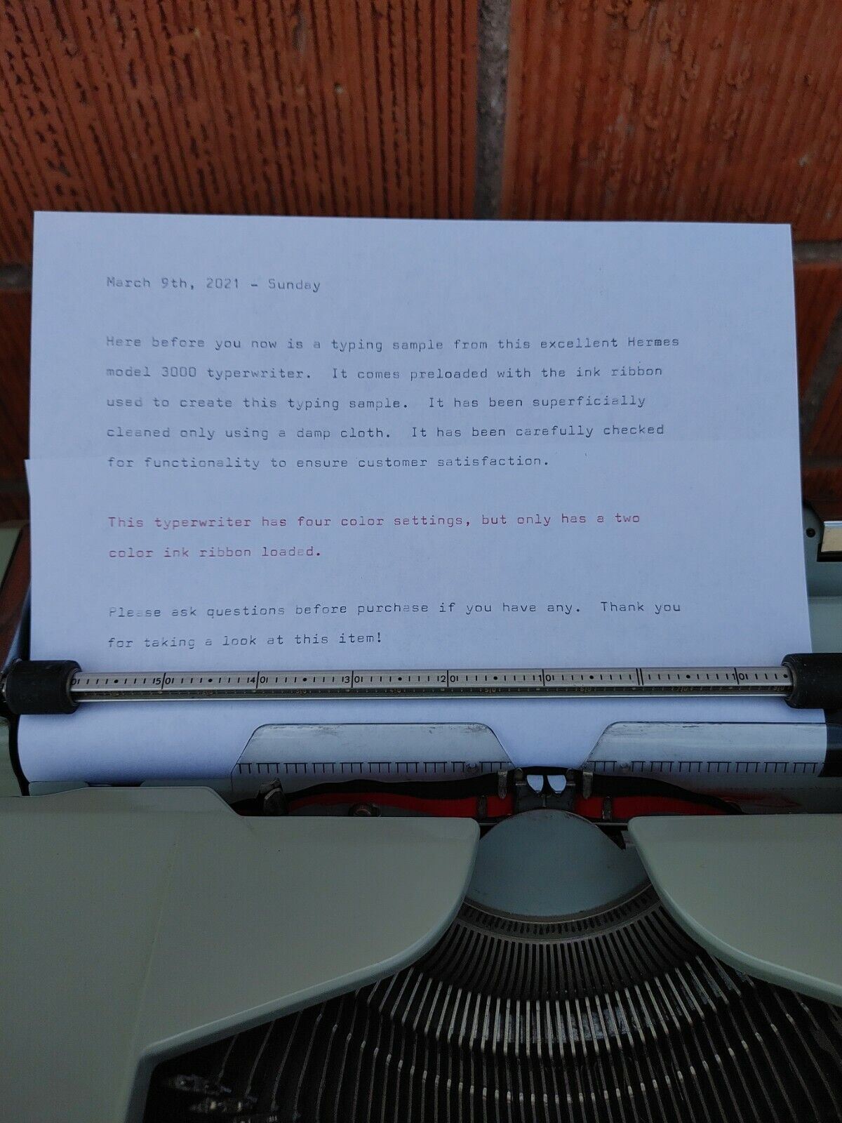 1971 HERMES 3000 PORTABLE TYPEWRITER w/ soft dust cover and hard case - FRANCE