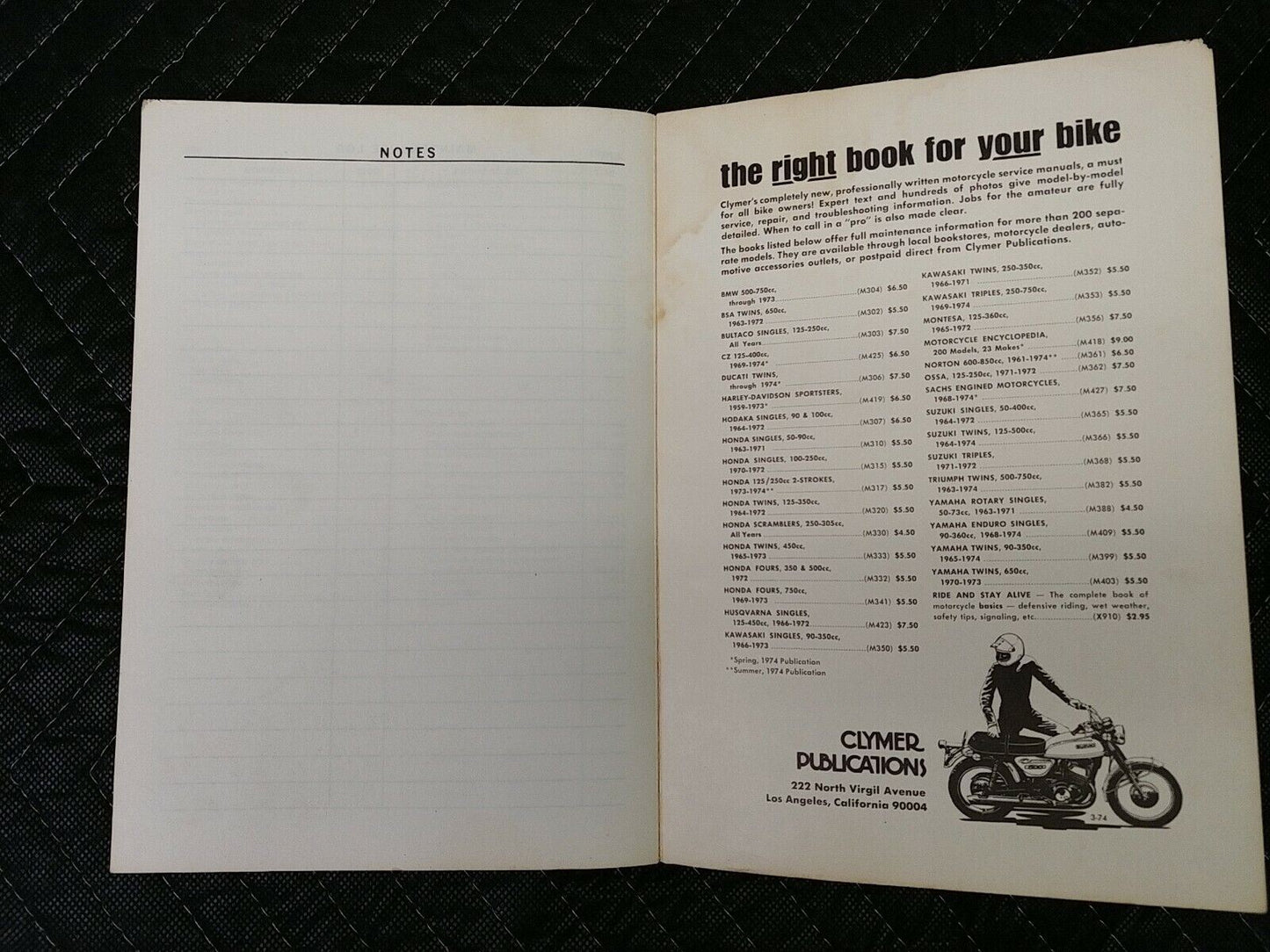 CLYMER YAMAHA 1968-1974 SERVICE REPAIR HANDBOOK FOR ENDURO & MOTOCROSS SINGLES