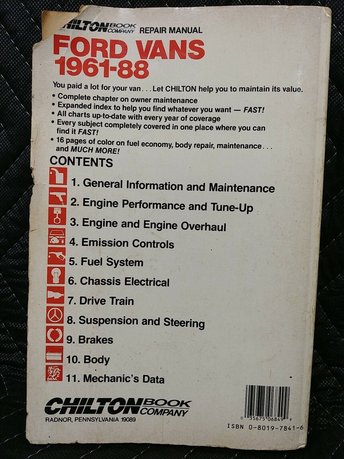 Chilton's #6849 Ford Vans 1961 To 1988 Repair & Tune Up Guide Repair Manual