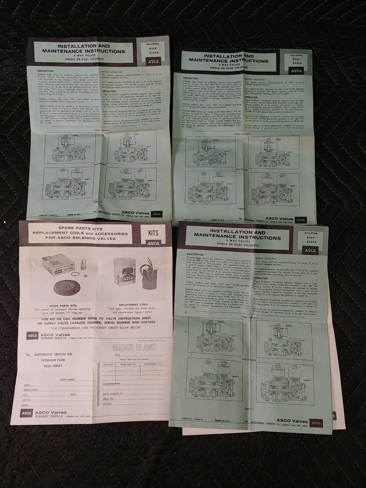 1/4" ASCO Valve 83444 4-Way Threaded Piston Poppet Solenoid Valve NOS - 28V DC