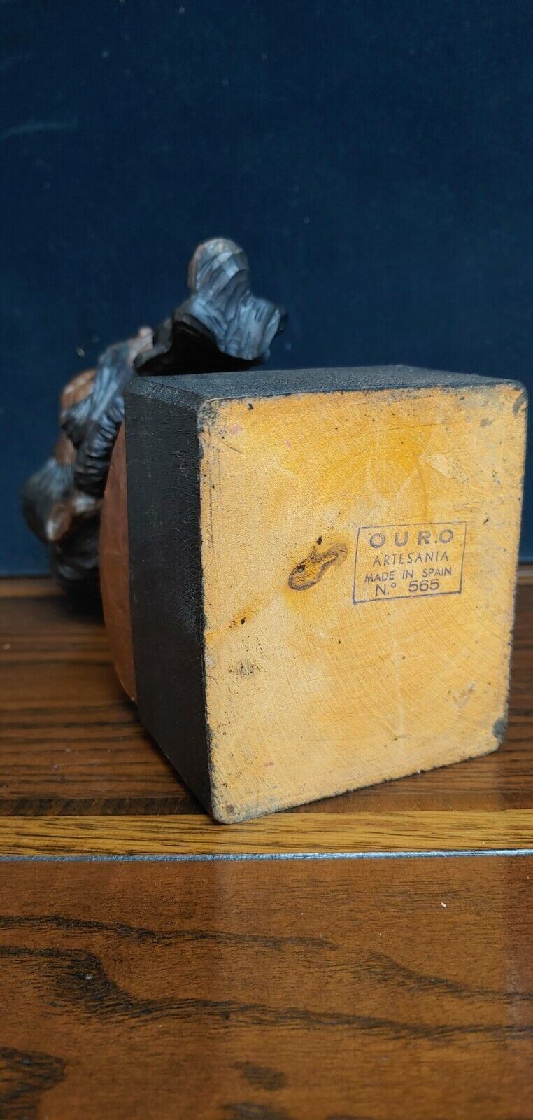 Vintage Sculpté Bois Serre-Livres Don Quichotte & Botte Sancho Panza Ouro Fait